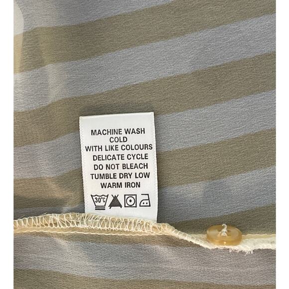 Charming Charlie Sheer Striped Collared Roll Up Sleeve Blouse White/Yellow Sz L - Picture 4 of 8